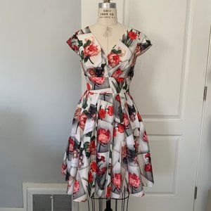 Ted Baker Pink & Red Floral Full Skirt Dress XS